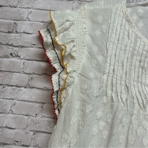 ACOS&A White Embroidered Trim Size Large White Shirt Blouse Top Tassel Pleats - Picture 4 of 14